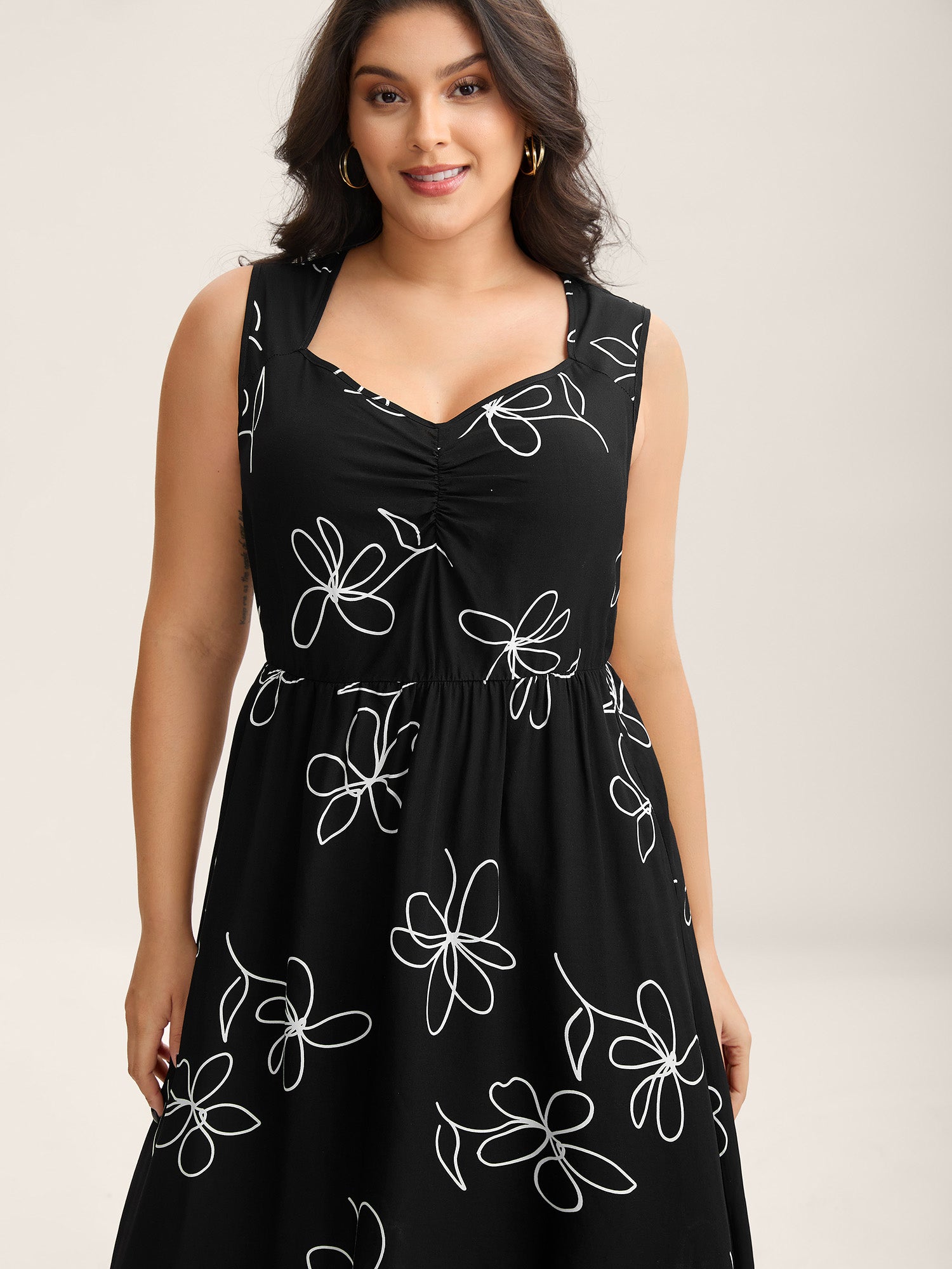 Rayon Floral Print Pockets Sleeveless Midi Dress