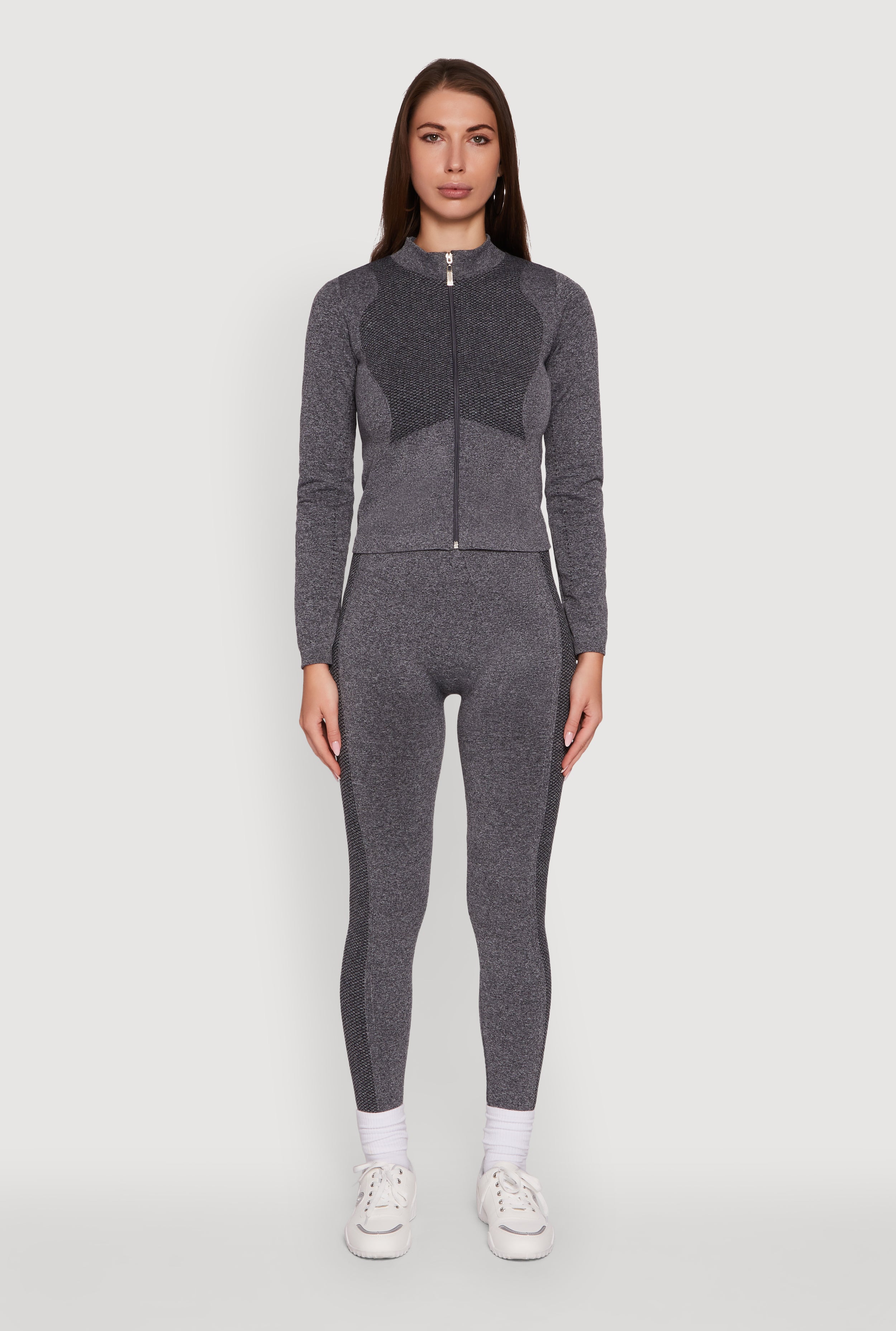 Seamless Marled Mock Neck Long Sleeve Track Jacket