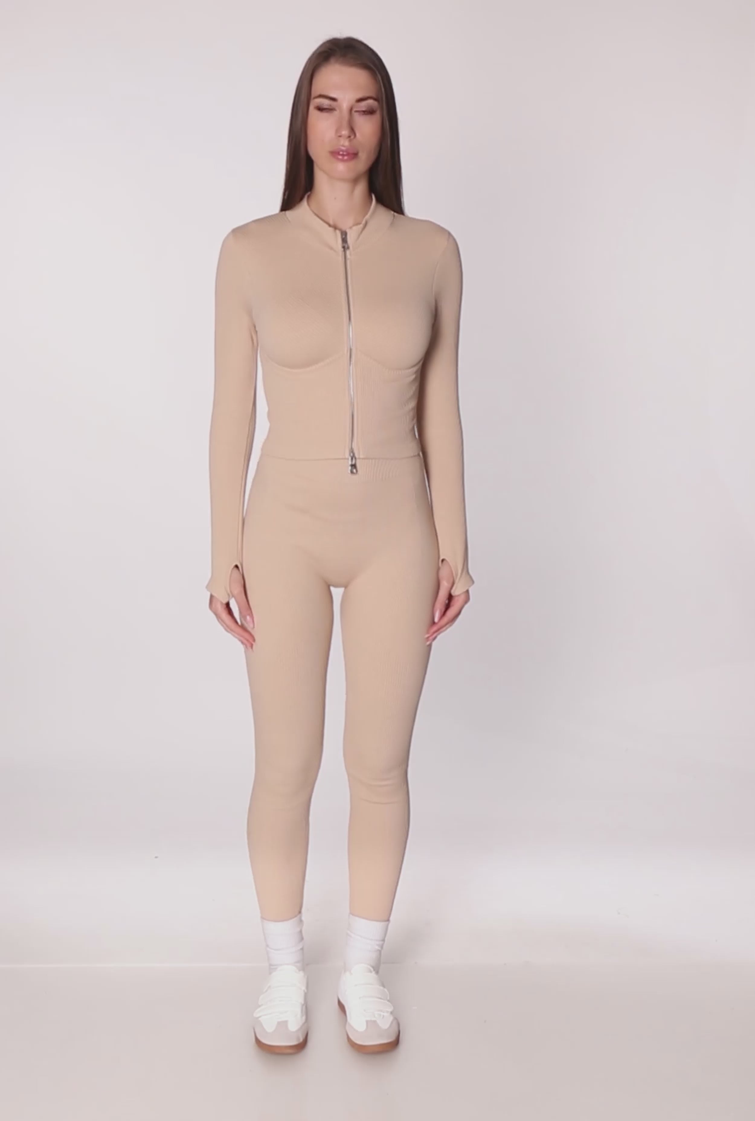 Seamless Ribbed Bustier Detail Cropped Track Jacket