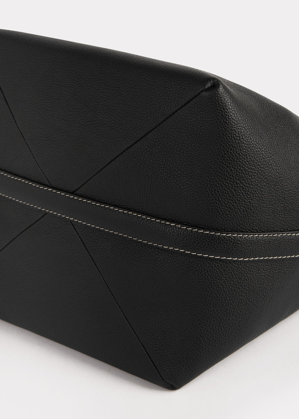 Belted grained-leather tote black